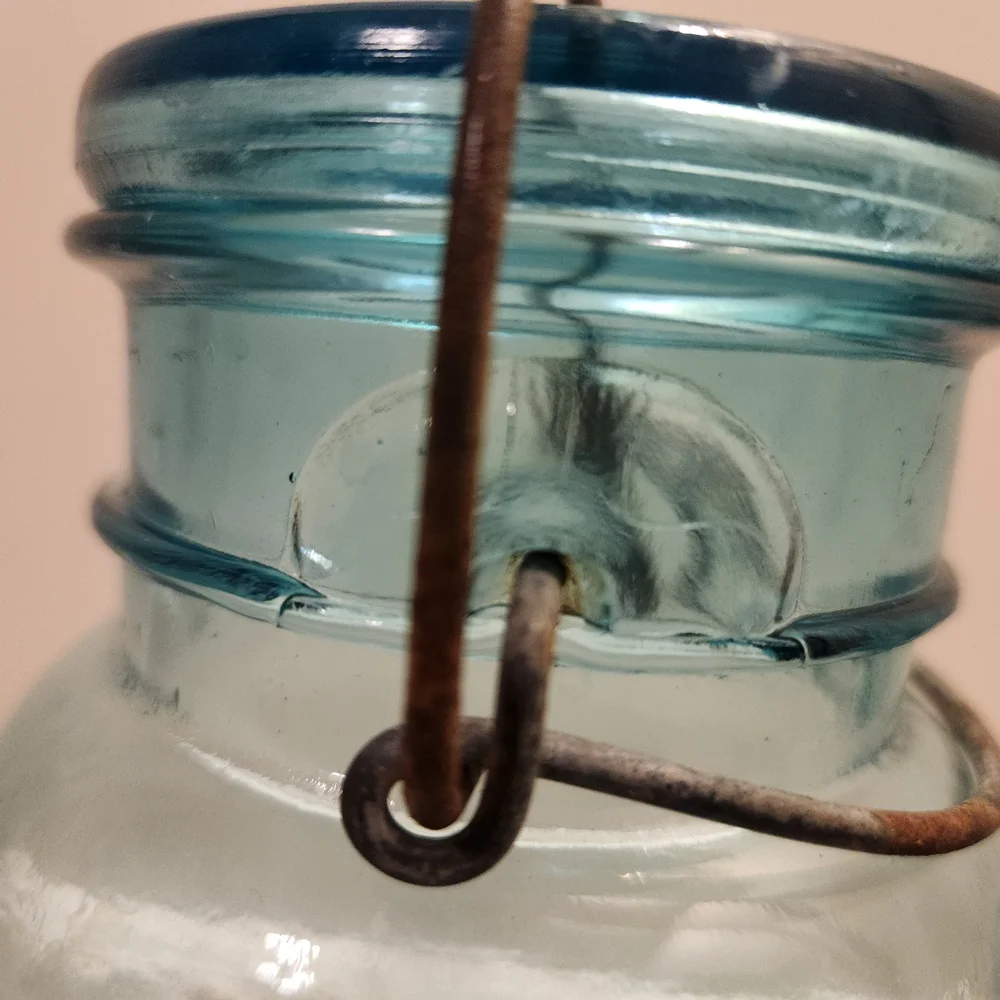 Vintage Ball Ideal Aqua Blue Glass Mason Jar Mold #4 With Lid And Bail
